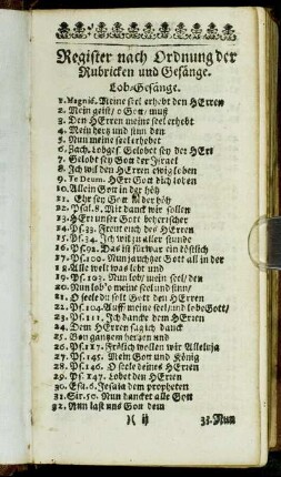 Register nach der Ordnung der Rubricken und Gesänge.
