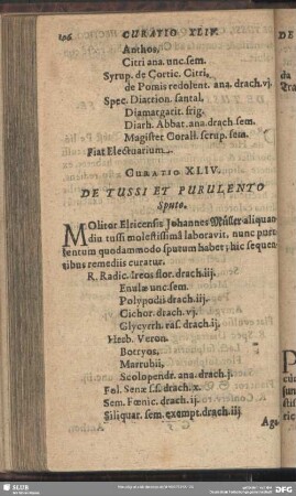 Curatio XLIV. [Curatio XLVI.] De Tussi Et Purulento Sputo