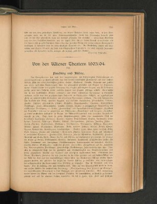 Von den Wiener Theatern 1903/04