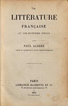 La littérature française au dix-huitième siècle