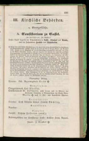 A. Consistorium zu Cassel.