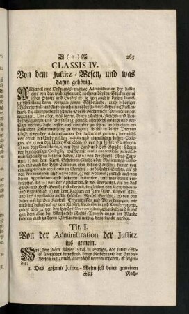 265-278, Tit. I. Von der Administration der Justitz ins gemein. - Tit. IV. Von dem Consistorio.