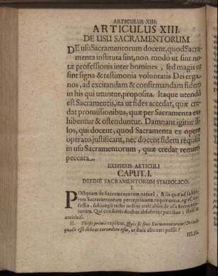 Articulus XIII. De Usu Sacramentorum; Caput.I. [ - ] Caput IV.; Define Sacramentorum Symbolico; Define Organico; De Usu Sacramentorum; Antithesis Papistarum.