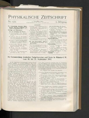 84. Versammlung deutscher Naturforscher und Ärzte in Münster i. W., vom 15. bis 21. September 1912