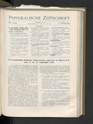 84. Versammlung deutscher Naturforscher und Ärzte in Münster i. W., vom 15. bis 21. September 1912