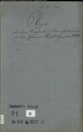 Kirchenbuchduplikat der katholischen Gemeinde Rietberg, Kreis Wiedenbrück (GHT 1821). (Gemeinde: Katholische Gemeinde Rietberg, Kreis Wiedenbrück)