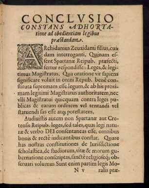 Conclusio constans Adhortatione ad obedientiam legibus praestandam.