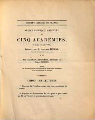 Séance publique annuelle des cinq académies. 1855