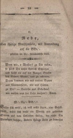 II. Rede, über thätige Menschenliebe, mit Anwendung auf die BBr.'.