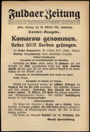 Ausgabe vom Samstag, den 30. Oktober 1915.