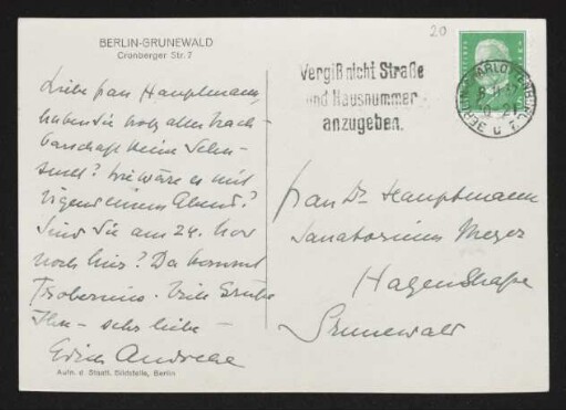 Brief von Edith Andreae an Margarete Hauptmann