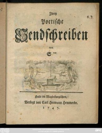 Zwey poetische Sendschreiben