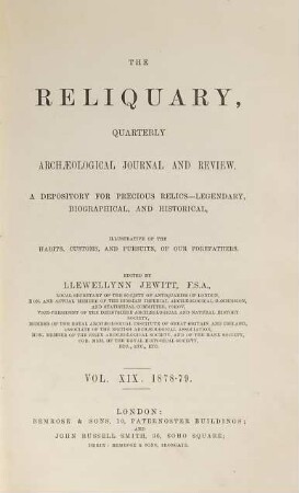 The reliquary : depository for precious relics, legendary, biographical, and historical, 19. 1878/79