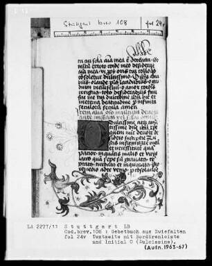 Gebetbuch aus Zwiefalten — Initiale O (Dulcissime) und Teilbordüre, Folio 24verso