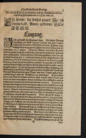 Der Leich-Text ist genommen auß der Geheimen Offenbahrung Johannis am 22. Cap. vers. 20.