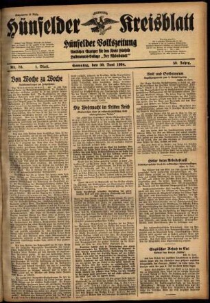 Erste Ausgabe vom Samstag, den 30. Juni 1934.