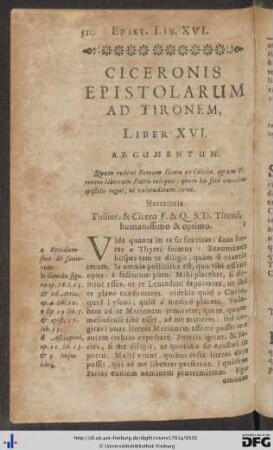Ciceronis Epistolarum Ad Tironem, Liber XVI.