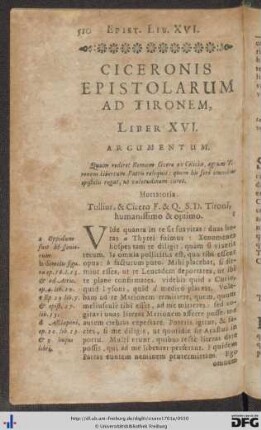 Ciceronis Epistolarum Ad Tironem, Liber XVI.