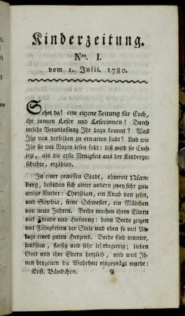 Nro. I. vom 1. Julii. 1780.