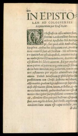 In Epistolam Ad Colossenses Argumentum per Eras. Rote.