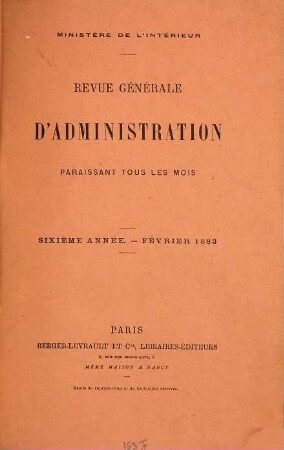 Revue générale d'administration. 16. 1883 = Jan. - Apr.