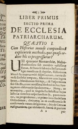 Sectio Prima De Ecclesia Patriarcharum.