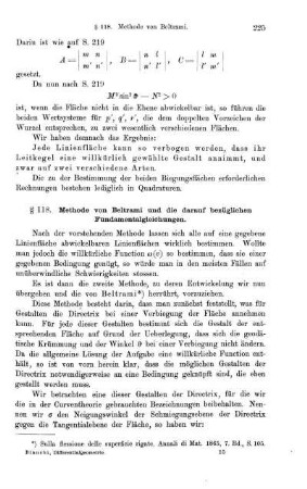§ 118. Methode von Beltrami und die darauf bezüglichen Fundamentalgleichungen.