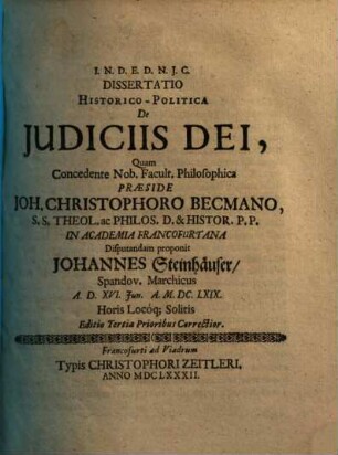 Dissertatio Historico-Politica De Judiciis Dei