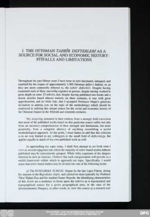 I. The Ottoman Tahrîr Defterlerı As A Source For Social And Economic History: Pitfalls And Limitations