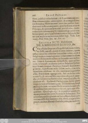 Epistola XCVI. Mediolanum. Io. Ambrosio Biffio suo.