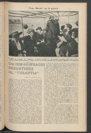 Con dos náufragos argentinos del "Tubantia" : "Fray Mocho" en la guerra