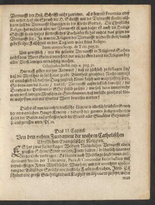 Das II. Capitel. Von dem rechten Fundament der wahren Catholischen Christlichen Evangelischen Religion.