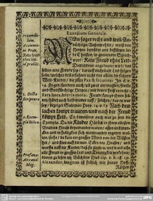 Leichenpredigt : Christliche Leichpredigt. Exordium Generale. Textus Concionis. Exordium Speciale. Tractatio Thematis