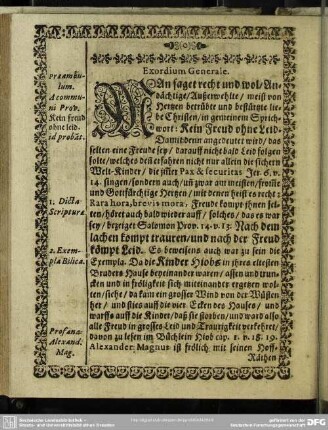 Leichenpredigt : Christliche Leichpredigt. Exordium Generale. Textus Concionis. Exordium Speciale. Tractatio Thematis