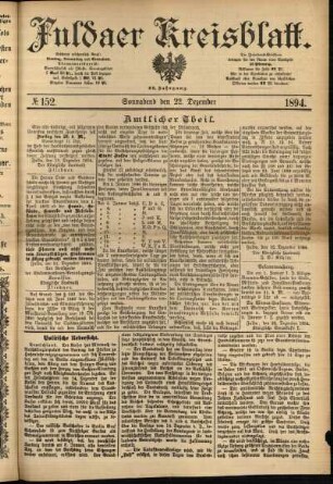 Erste Ausgabe vom Samstag, den 22. Dezember 1894.