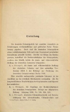 Die staatsrechtliche Stellung der deutschen Schutzgebiete