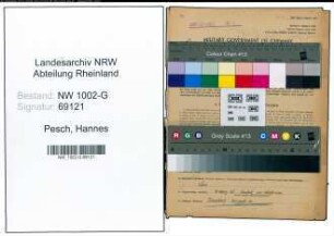 Entnazifizierung Hannes Pesch, geb. 10.03.1921 (Schauspieler)