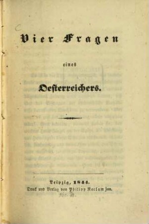 Vier Fragen eines Oesterreichers