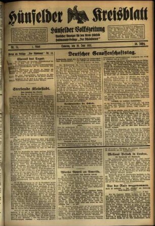 Erste Ausgabe vom Samstag, den 20. Juni 1931.