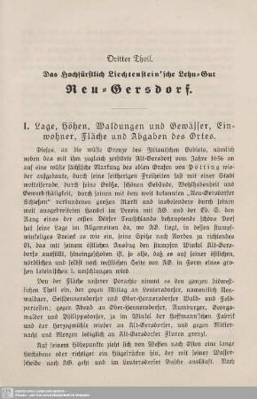 Dritter Theil. Das Hochfürstliche Liechtenstein'sche Lehn-Gut Neu-Gersdorf