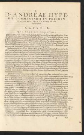D. Andreae Hyperii Commentarii In Priorem D. Pauli Epistolam Ad Corinthios ...