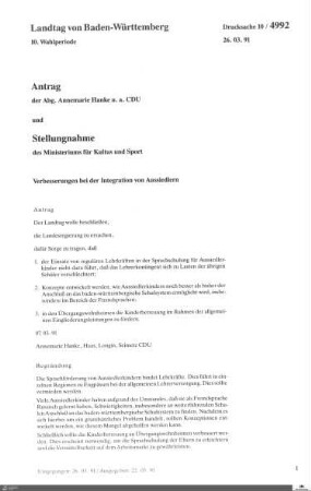 Antrag der CDU: Verbesserung bei der Integration von Aussiedlern