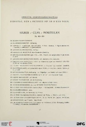G. Silber/ Glas/ Porzellan (Nr. 565-763)
