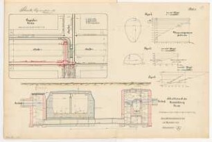 Notauslassdüker Monatskonkurrenz Dezember 1911: Lageplan 1:250; Längsschnitt, Querschnitt 1:50; Details, Konstruktionsdiagramme; Maßstabsleiste