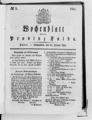 Nr. 5, Ausgabe vom 30. Januar 1841