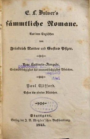 Paul Clifford : e. Roman. 1. bis 4. Bändchen