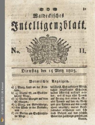 No. 11. Dienstag den 15 Mertz 1803