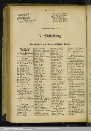 V. Abtheilung. Berufsklassen und Gewerbebetriebe : V. Abtheilung. Die Geschäfts- und Gewerbetreibenden Plauens