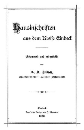 Hausinschriften aus dem Kreise Einbeck
