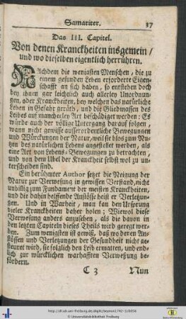 Cap. III. Von denen Kranckheiten insgemein - IV. Allhier folgen nur die Kranckheiten des Menschen an und vor sich selbsten.